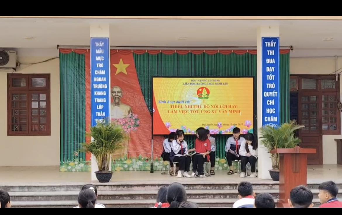Liên đội THCS Minh Tân tổ chức sinh hoạt dưới cờ với chủ đề “Nói lời hay-Làm việc tốt- ứng xử văn minh”
